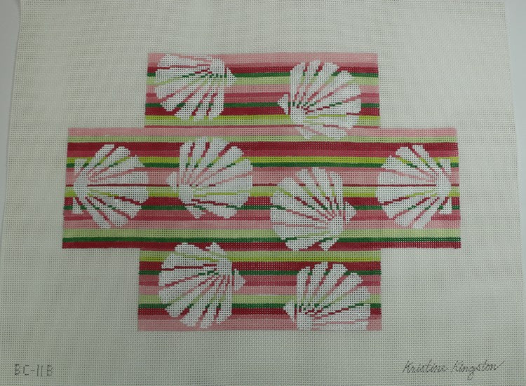 Scallop Shells on Horizontal Pink and Green Stripes