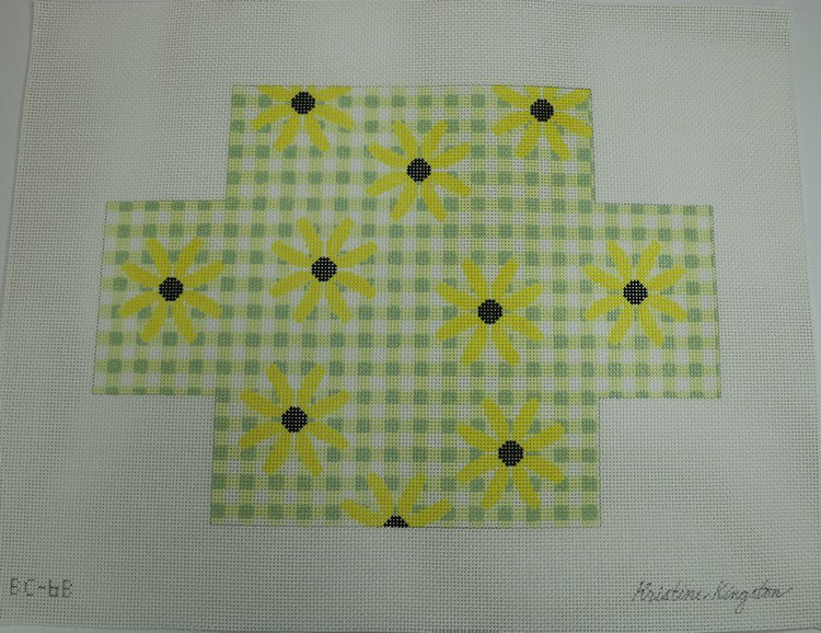 Black Eyed Susans on Green Gingham - 13 mesh