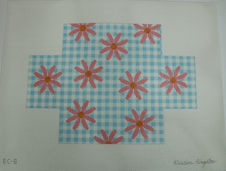 Coneflowers on Blue Gingham - 13 mesh