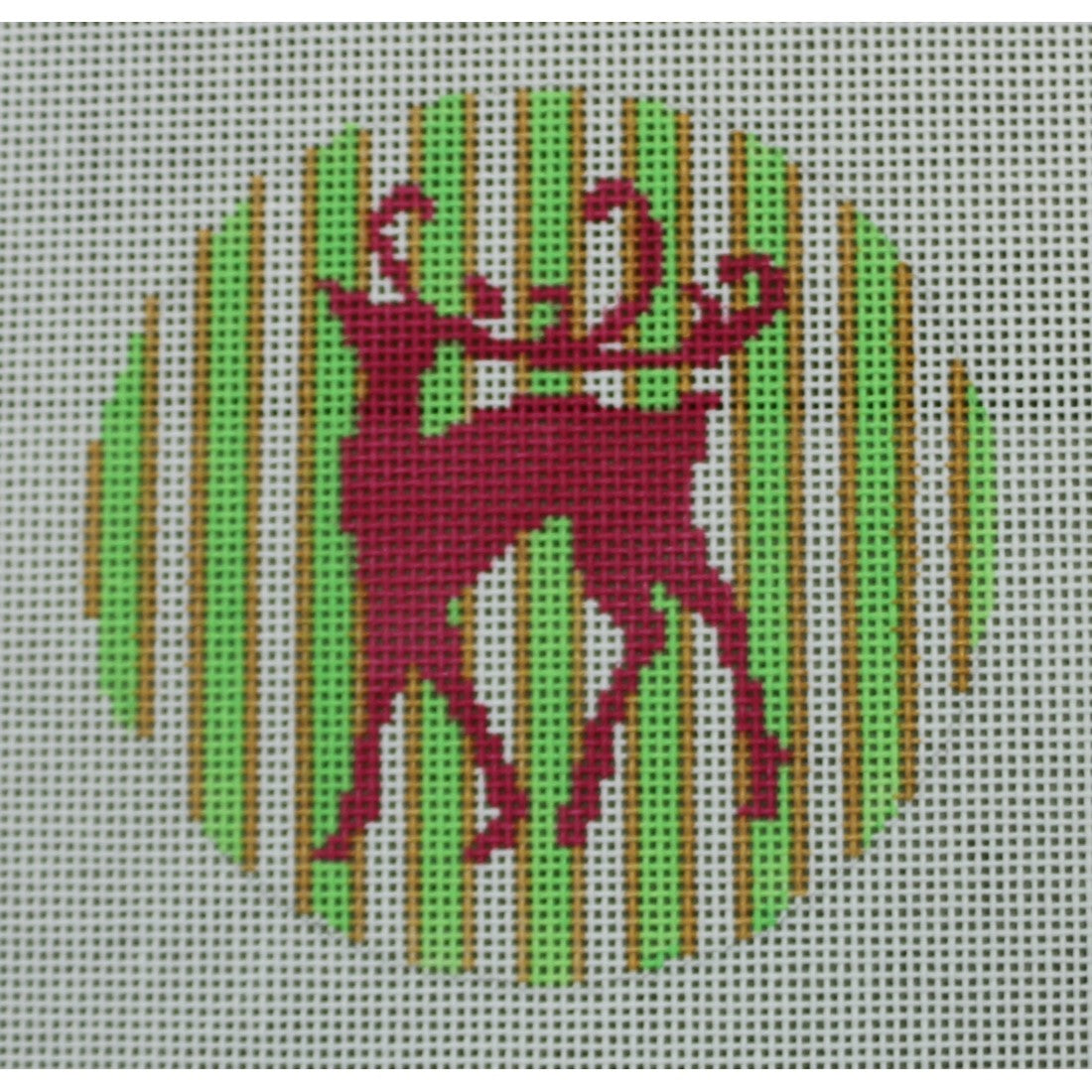 Pink Reindeer on Green and Gold Stripe