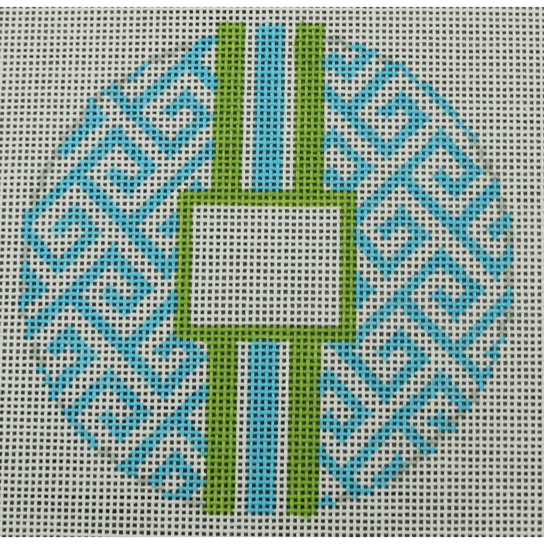 Greek Key Monogram Box - Turquoise with Lime Green Stripe