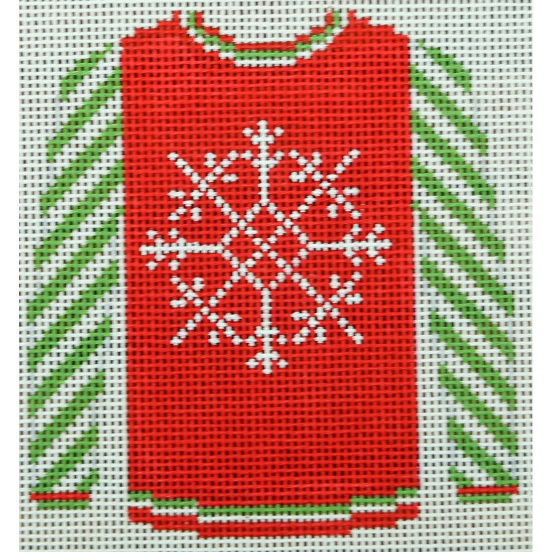 Snowflake on Red with Green Sleeves Sweater