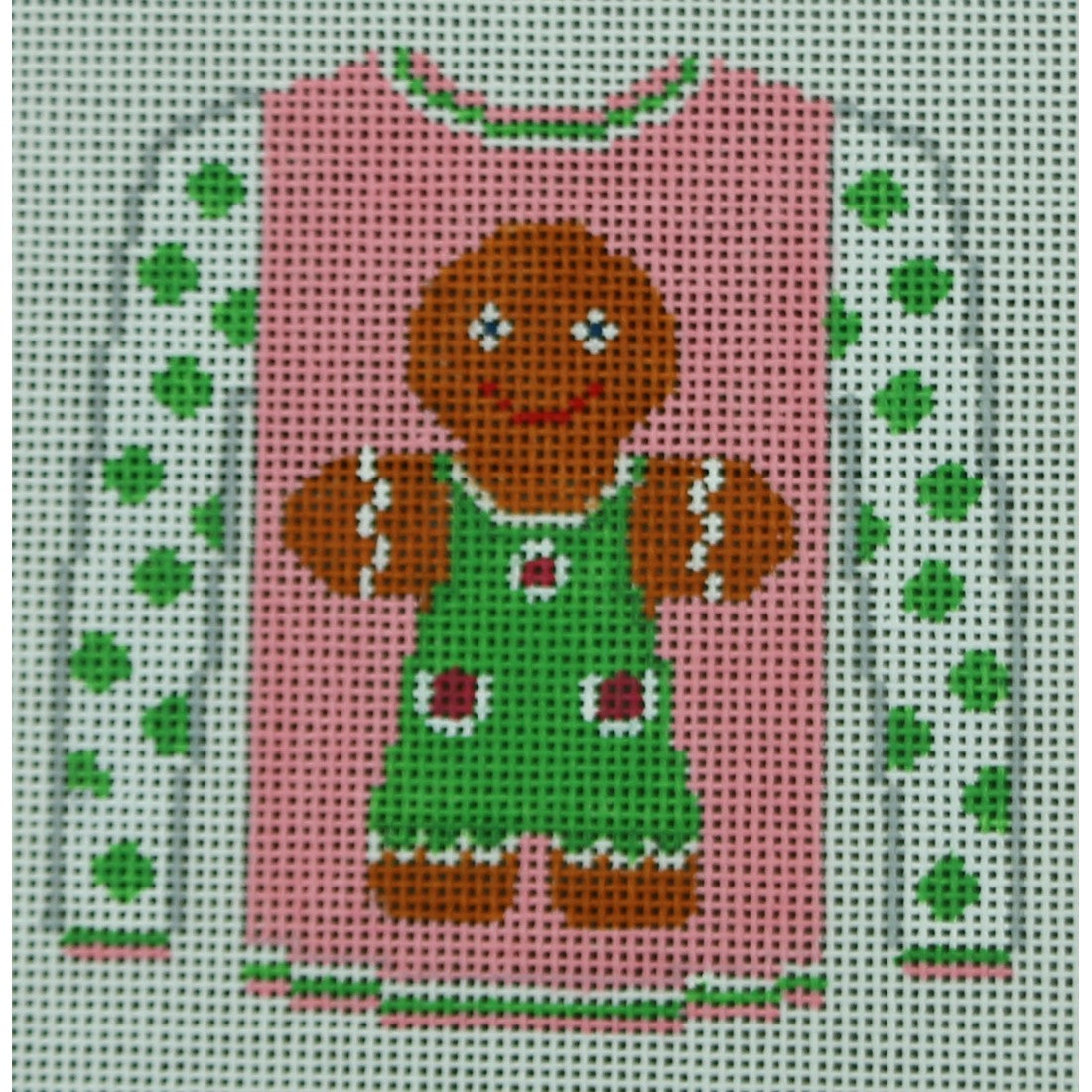 Gingerbread Girl on Pink with Green Dot Sleeves