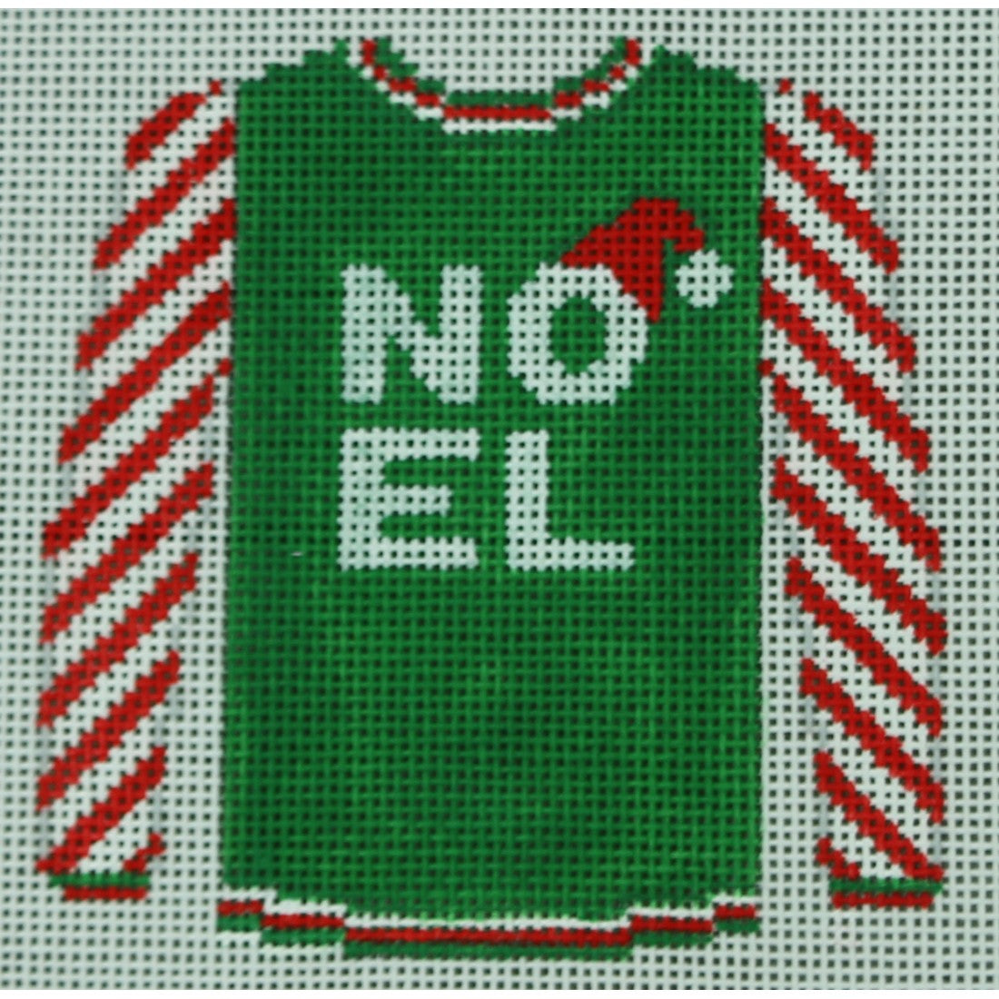 Noel on Green with Red Stripe Sleeves