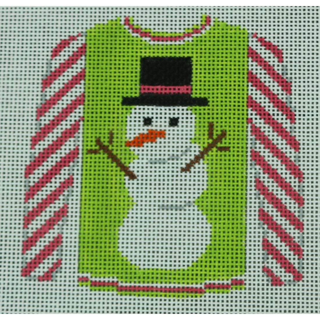 Snowman on Lime with Hot Pink Striped Sleeves