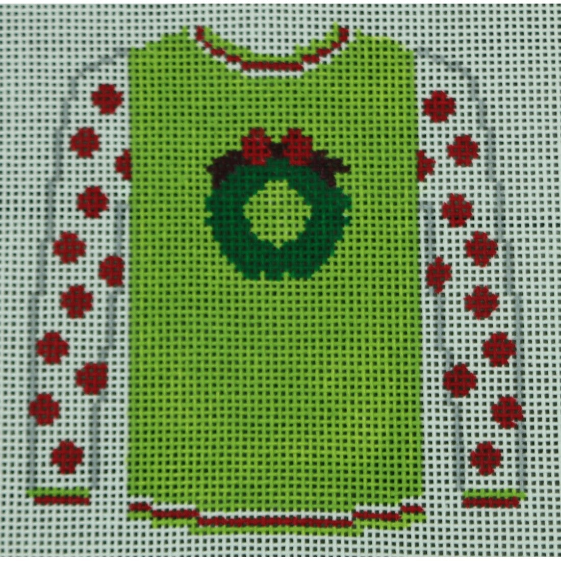 Wreath on Pale Green with Red Polka Dot Sleeves