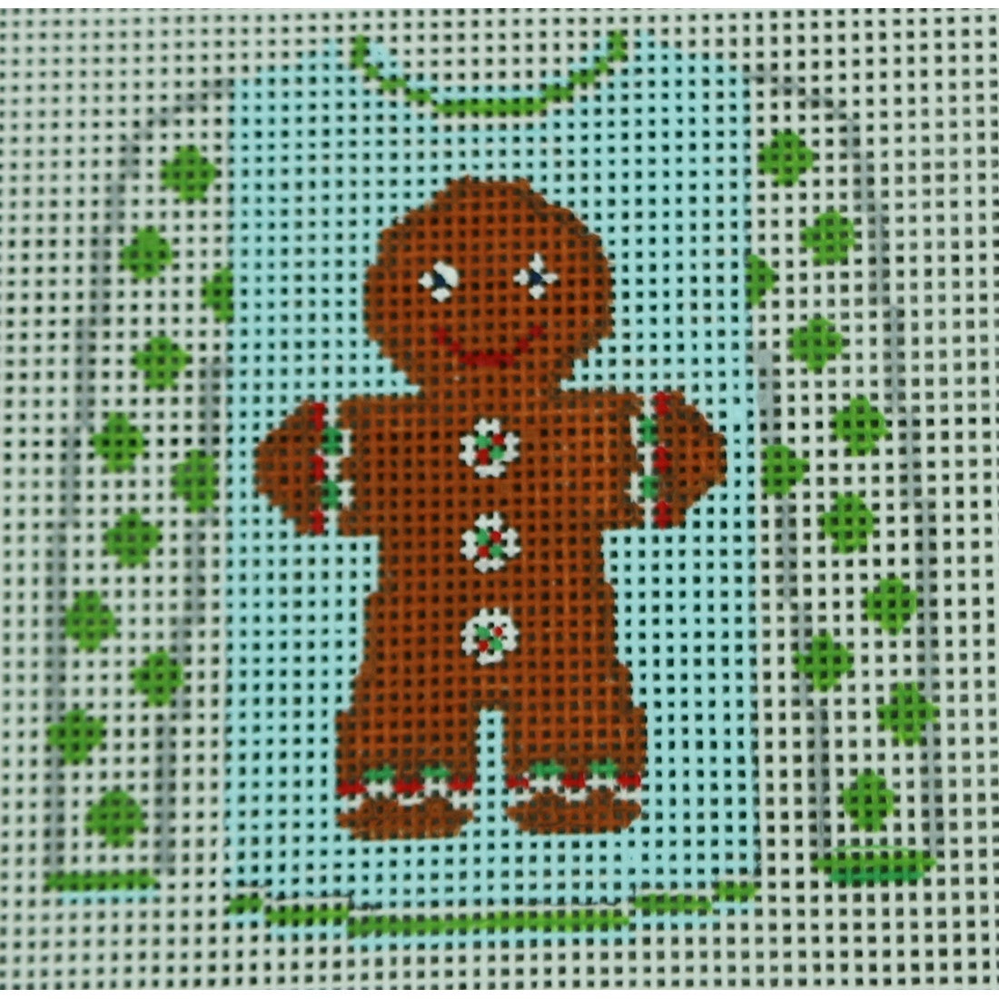 Gingerbread Boy on Blue with Green Sleeves