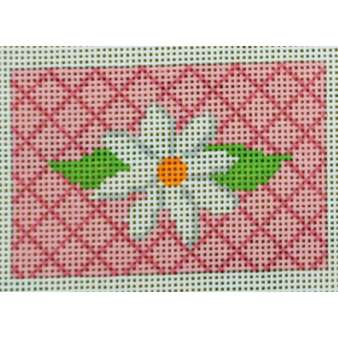 White Flower on Pink Lattice Background