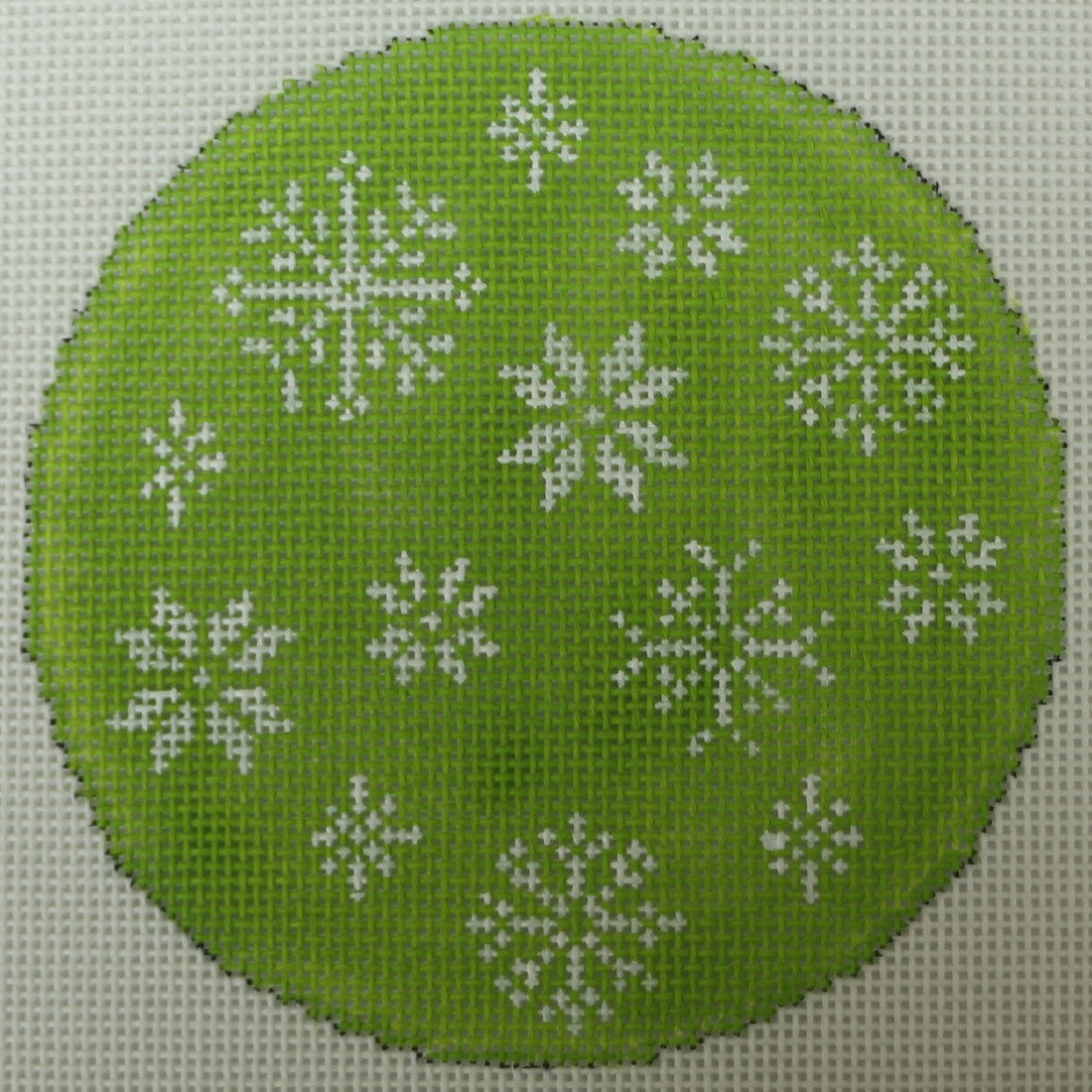 Snowflakes on Lime - 18 mesh