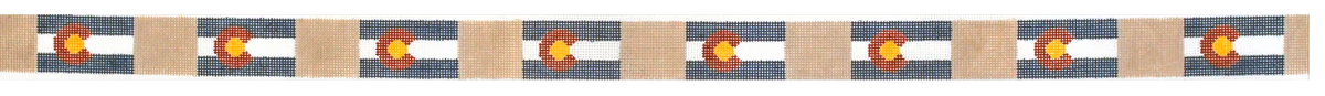 A close-up of a needlepoint colorado flag belt pattern from Sunny Stitches