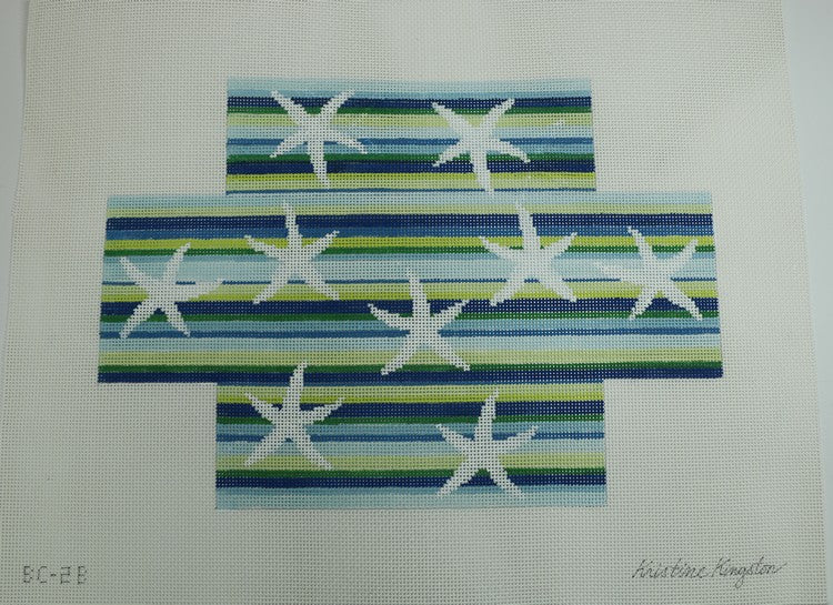 Starfish on Horizontal Blue and Green Stripes - 13 mesh