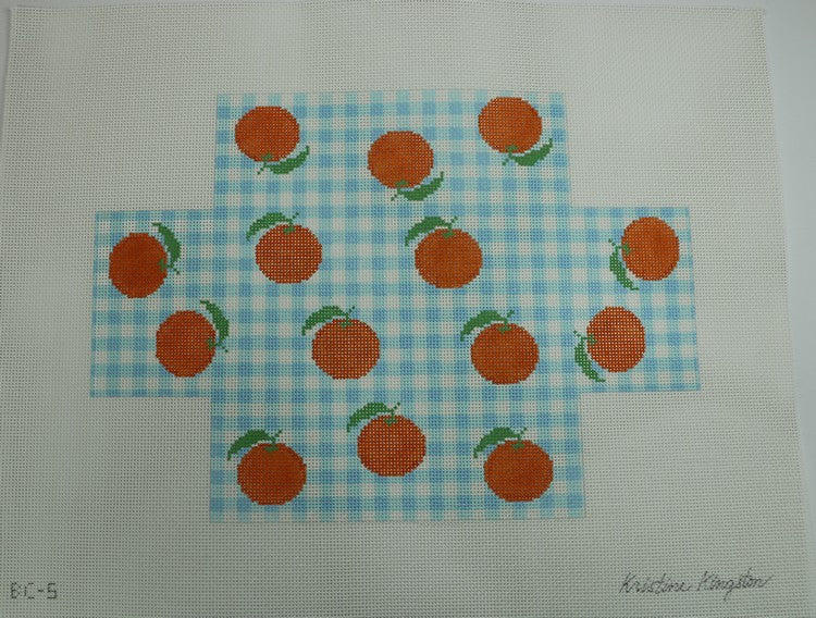 Oranges on Blue Gingham - 13 mesh