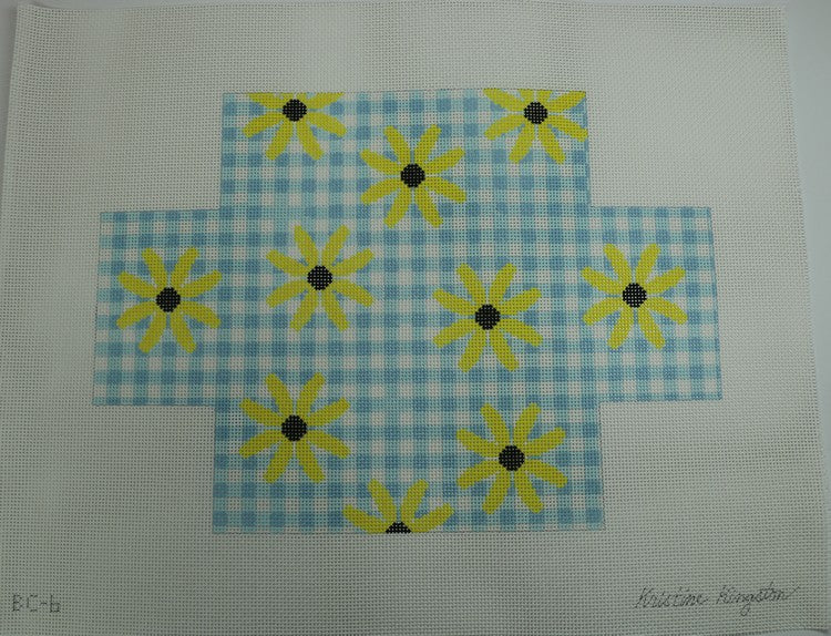 Black Eyed Susans on Blue Gingham - 13 mesh