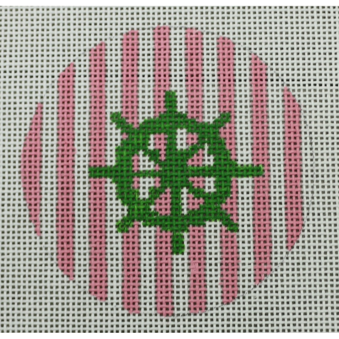 Ship Wheel on Stripe - Green and Pale Pink