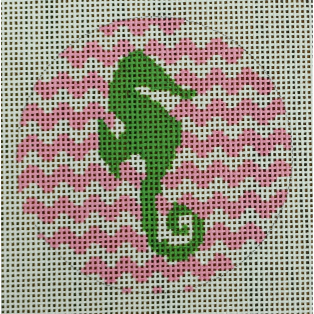 Seahorse on Chevron - Green and Pale Pink
