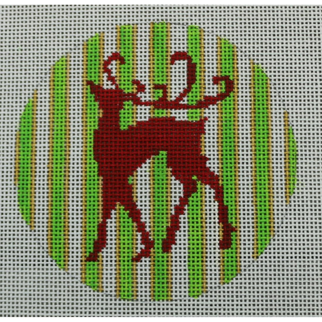 Red Reindeer on Green, Gold, White Stripe