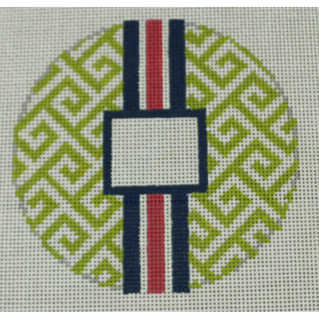 Greek Key Monogram Box - Lime Green with Navy and Pink Stripe