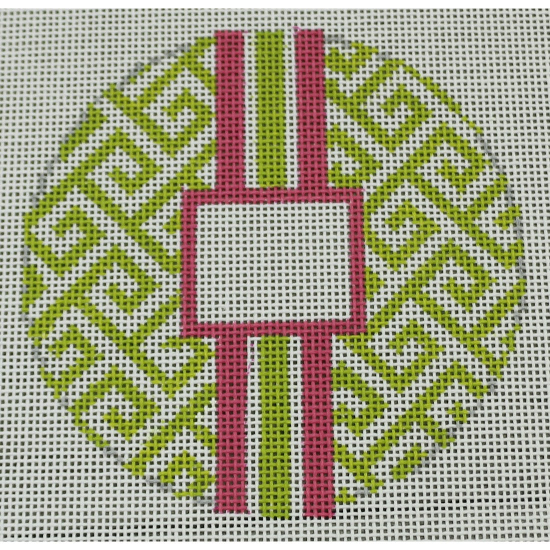 Greek Key Monogram Box- Lime Green with Pink Stripe