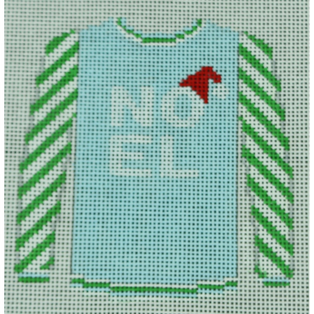 Noel on Blue with Green Stripe Sleeves