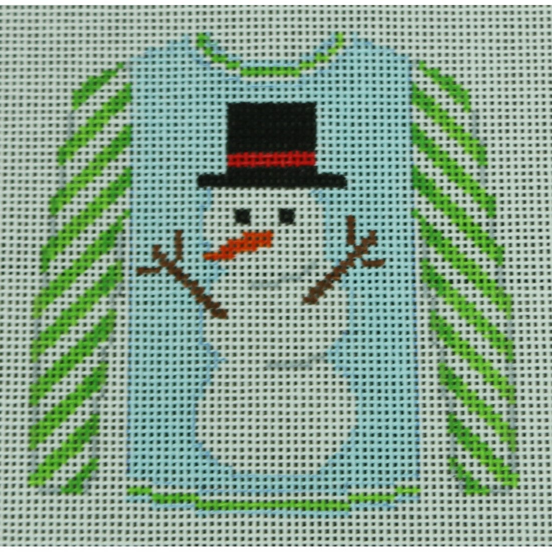 Snowman on Blue with Lime Striped Sleeves