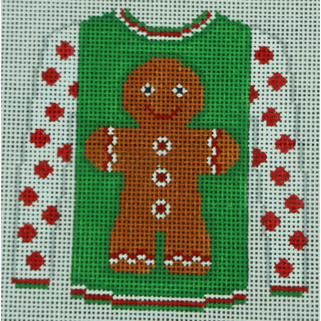 Gingerbread Boy on Green with Red Sleeves