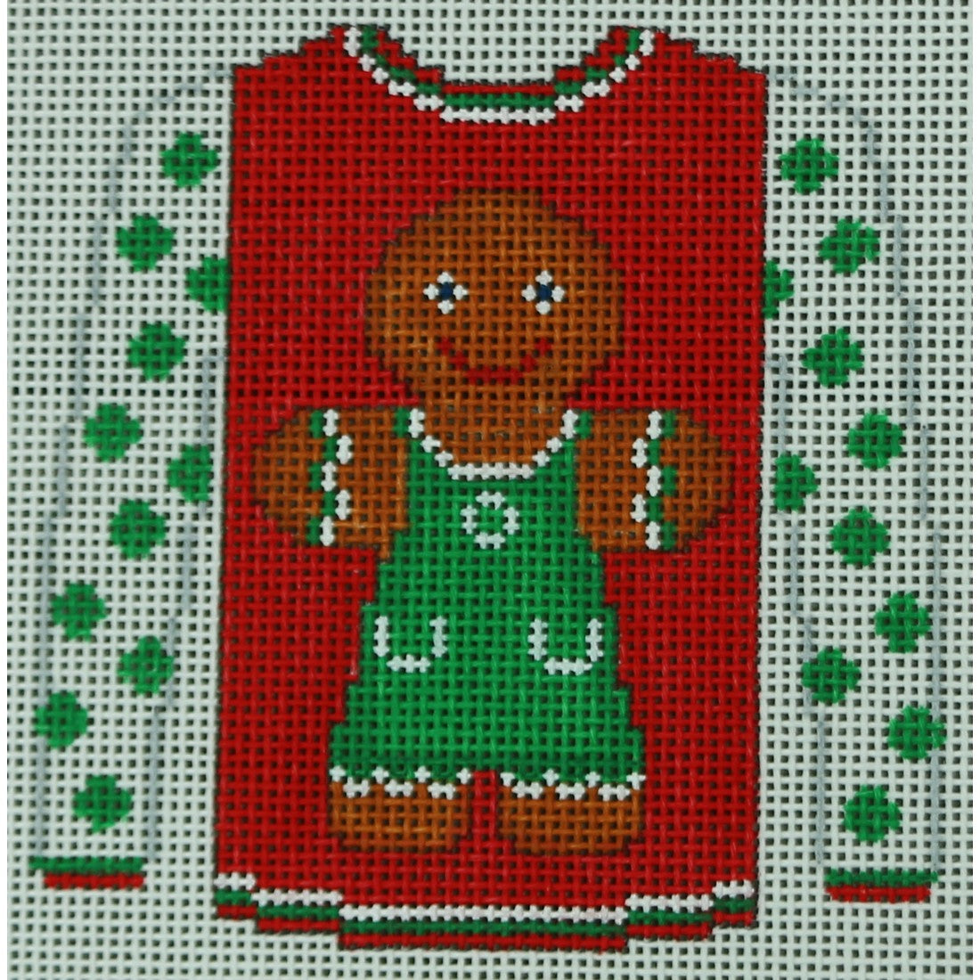 Gingerbread girl on Red with Green Dot Sleeves