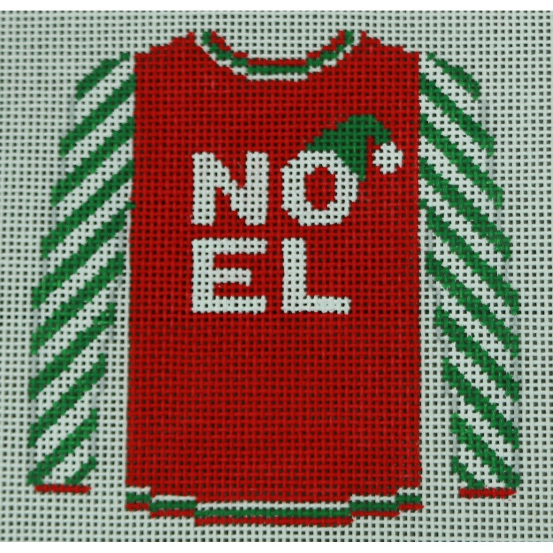Noel on Red with Green Stripe Sleeves