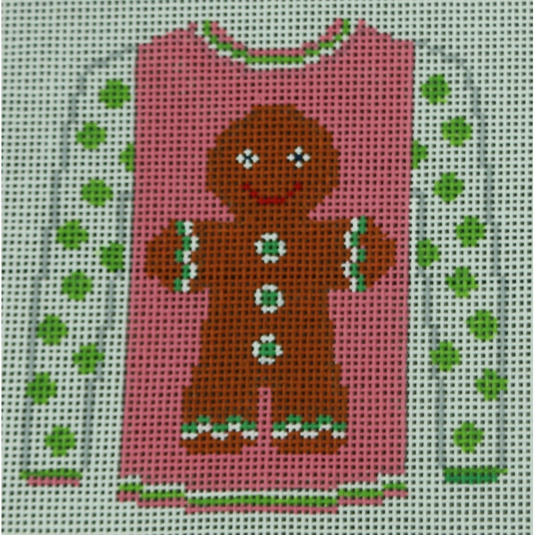 Gingerbread Boy on Pink with Green Sleeves