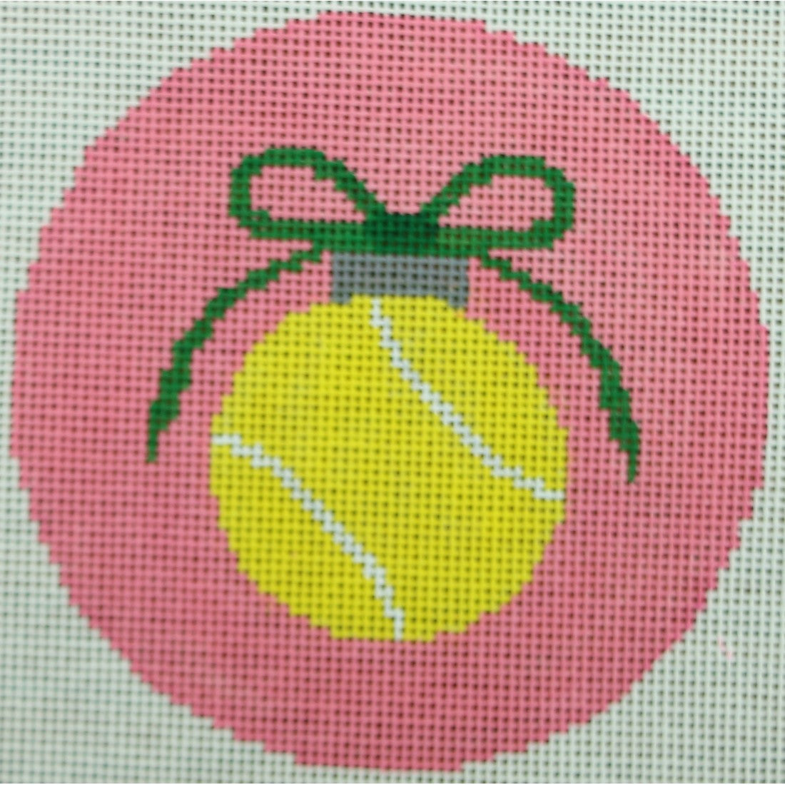 Tennis Ball with Green Bow on Pink