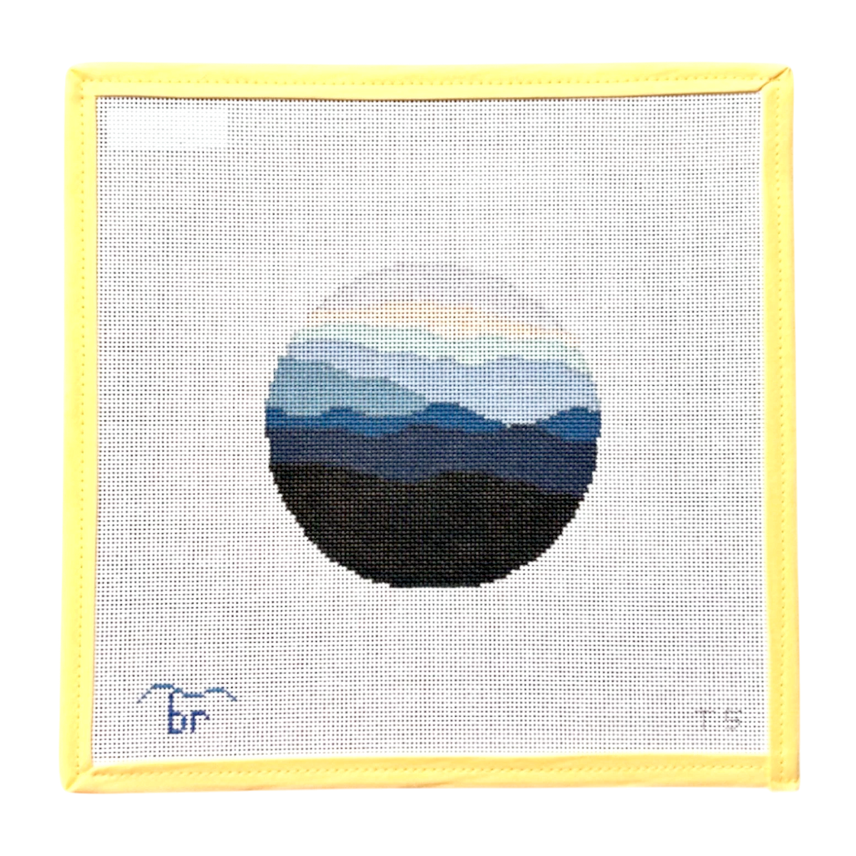 circular mountain needlepoint design from sunny stitches