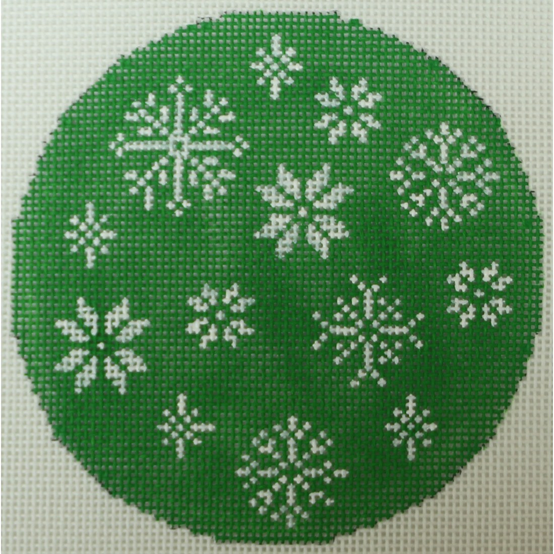 Snowflakes on Green - 18 mesh