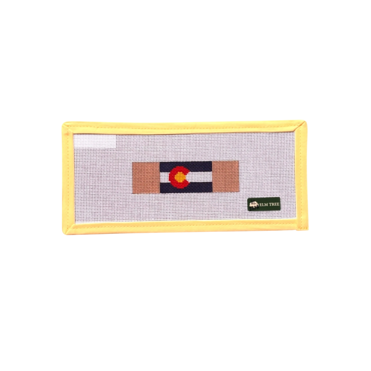Sunny Stitches Colorado flag needlepoint keychain canvas with yellow binding and tapestry needle included
